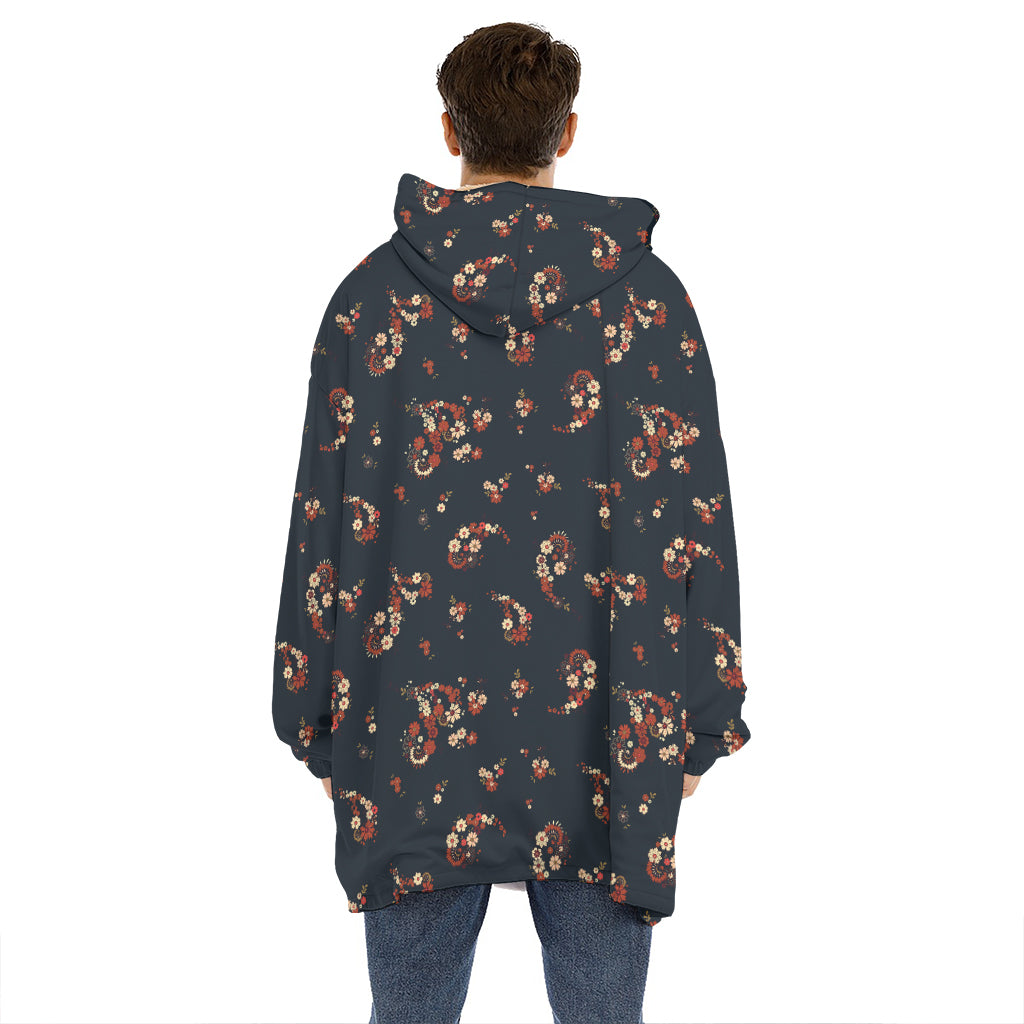 Boho Paisley Flower Pattern Print Hoodie Blanket