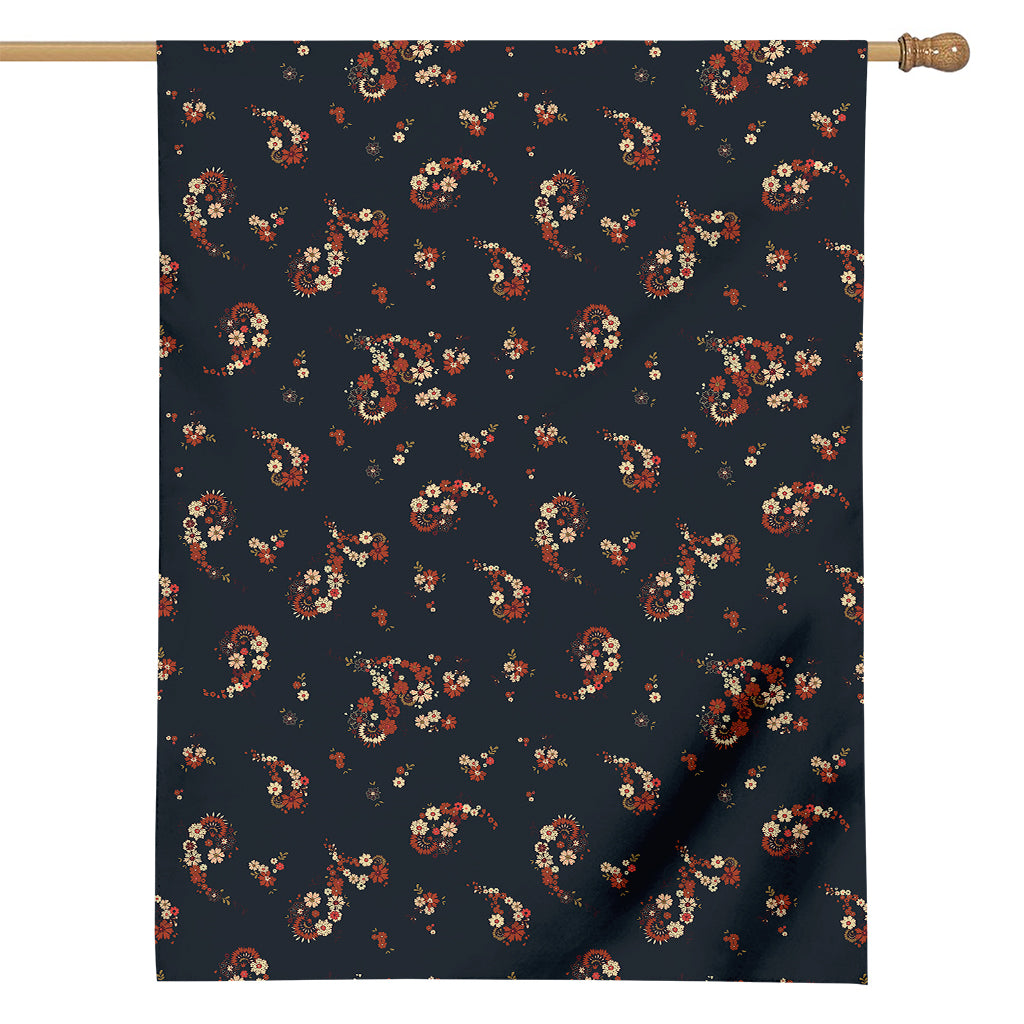 Boho Paisley Flower Pattern Print House Flag