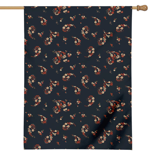 Boho Paisley Flower Pattern Print House Flag