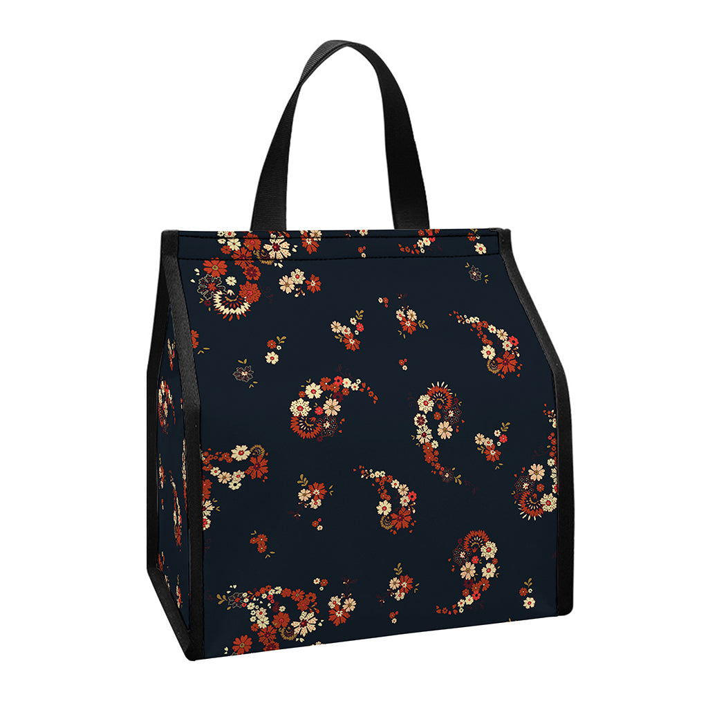 Boho Paisley Flower Pattern Print Insulated Lunch Tote