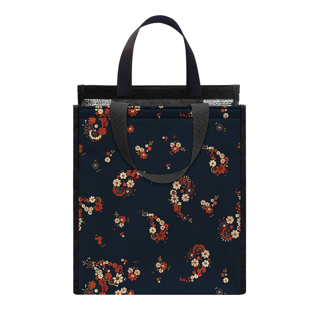 Boho Paisley Flower Pattern Print Insulated Lunch Tote