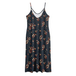 Boho Paisley Flower Pattern Print Jersey Midi Cami Dress