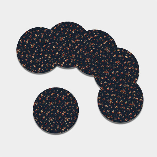 Boho Paisley Flower Pattern Print Leather Coaster Set