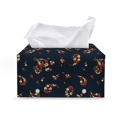Boho Paisley Flower Pattern Print Leather Tissue Box Cover