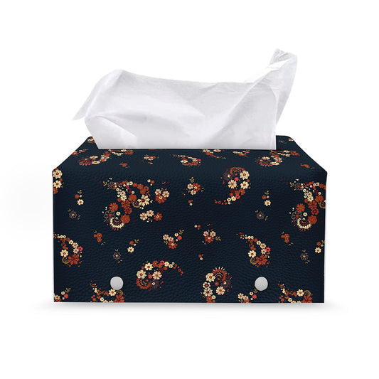 Boho Paisley Flower Pattern Print Leather Tissue Box Cover