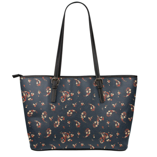 Boho Paisley Flower Pattern Print Leather Tote Bag