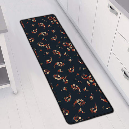 Boho Paisley Flower Pattern Print Long Kitchen Mat