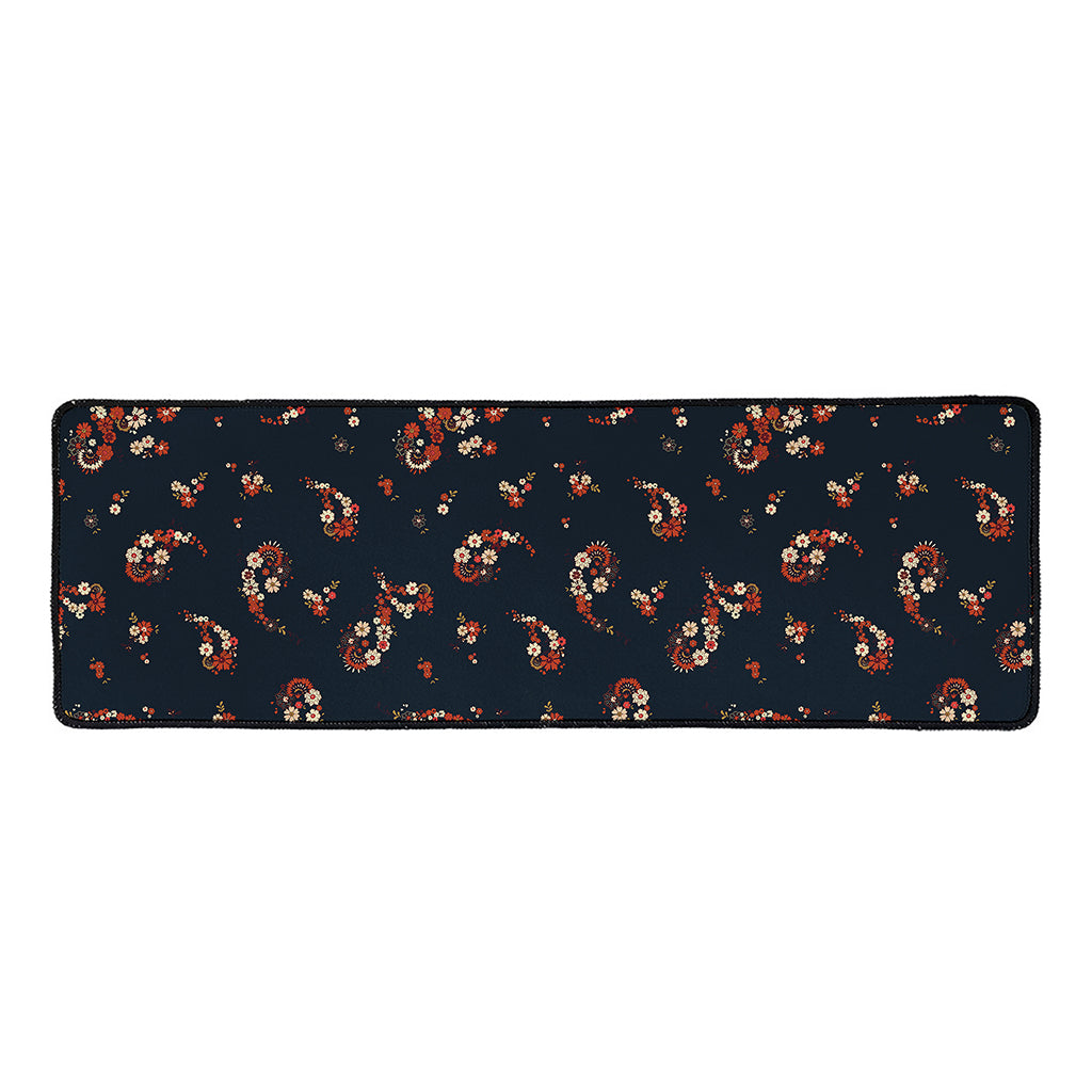Boho Paisley Flower Pattern Print Long Kitchen Mat