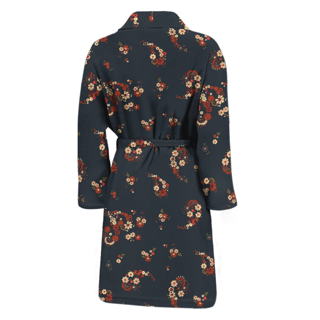 Boho Paisley Flower Pattern Print Men's Bathrobe
