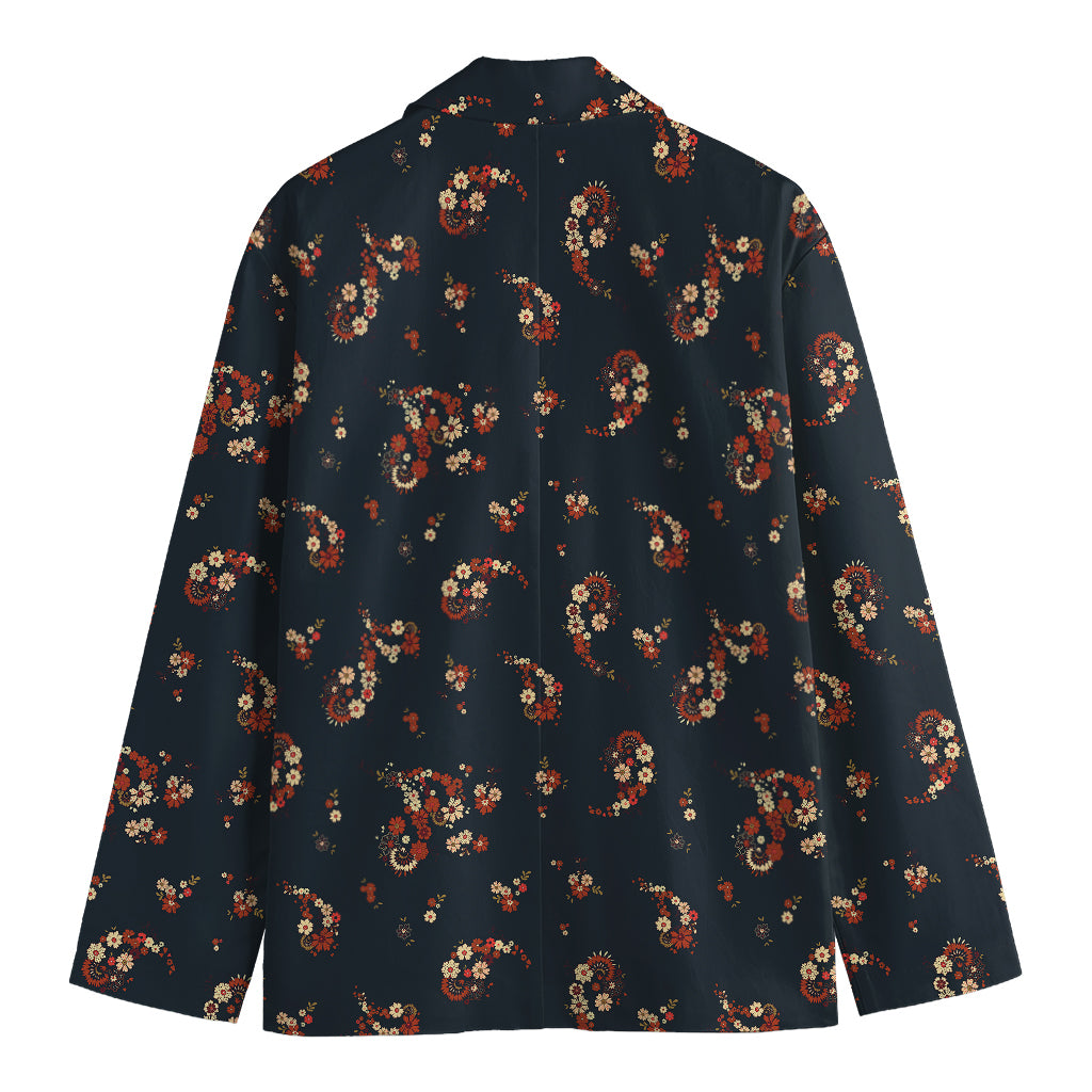 Boho Paisley Flower Pattern Print Men's Blazer