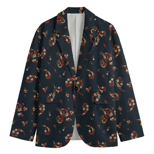 Boho Paisley Flower Pattern Print Men's Cotton Blazer