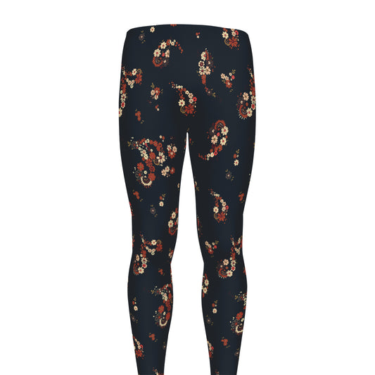 Boho Paisley Flower Pattern Print Men's leggings