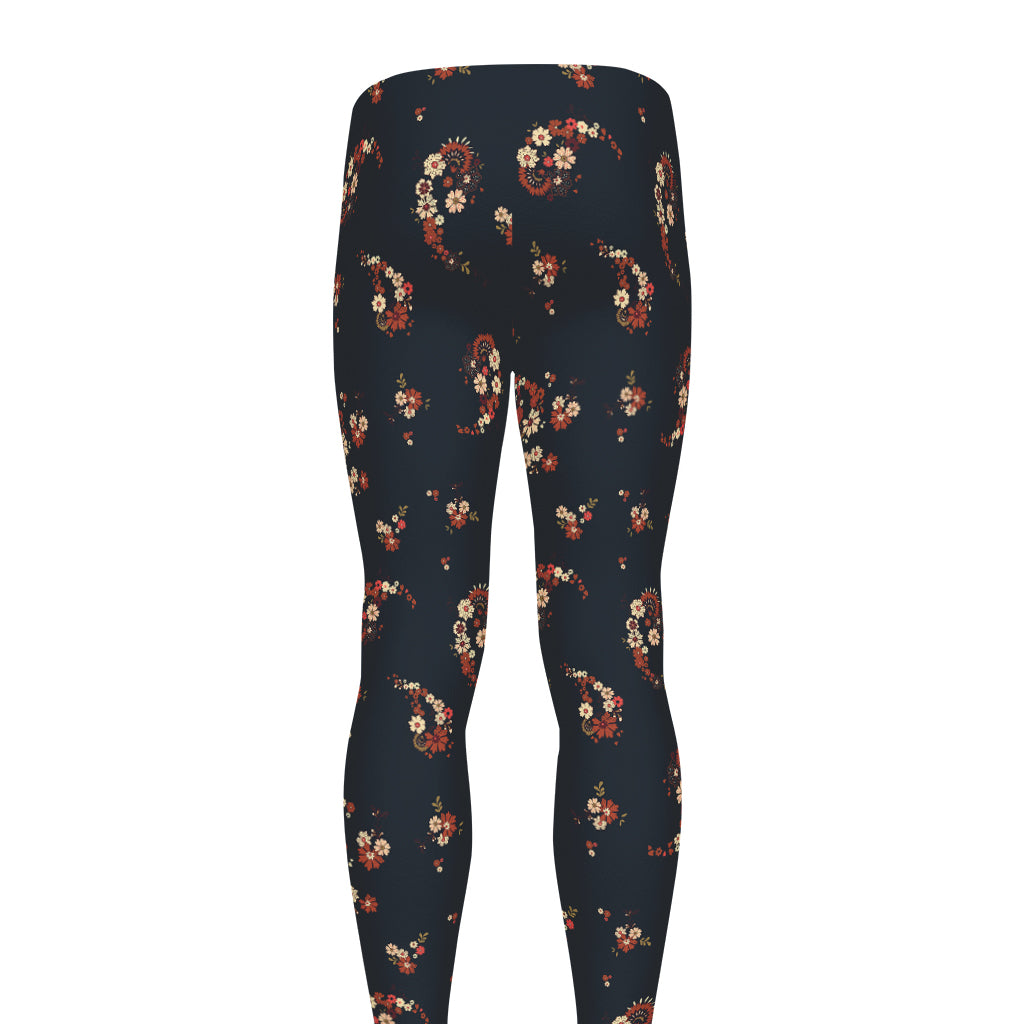 Boho Paisley Flower Pattern Print Men's leggings