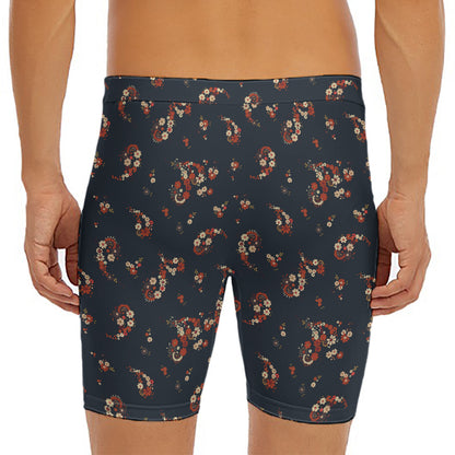 Boho Paisley Flower Pattern Print Men's Long Boxer Briefs