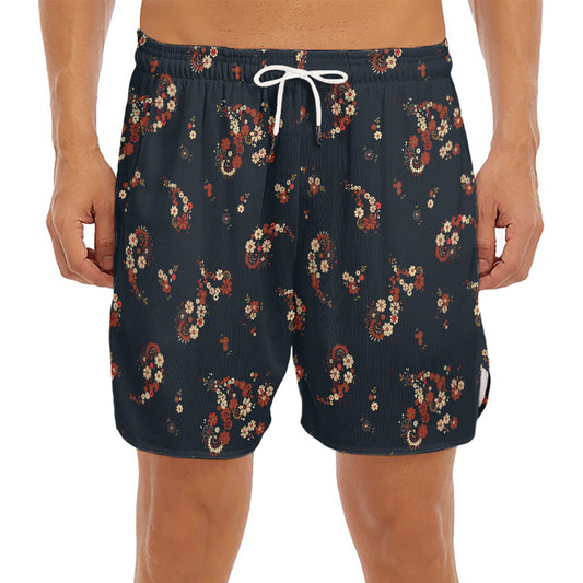Boho Paisley Flower Pattern Print Men's Split Running Shorts