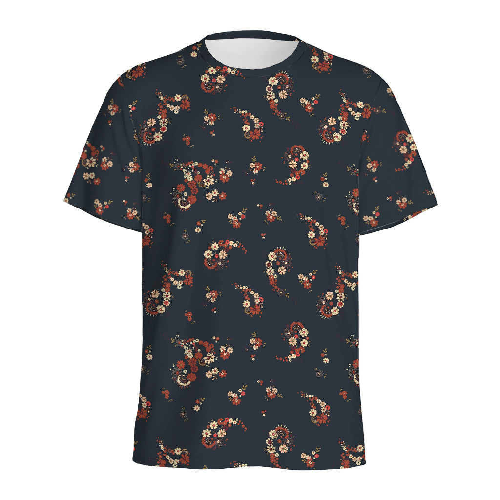 Boho Paisley Flower Pattern Print Men's Sports T-Shirt