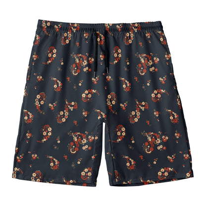 Boho Paisley Flower Pattern Print Men's Swim Trunks