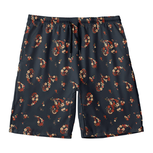 Boho Paisley Flower Pattern Print Men's Swim Trunks