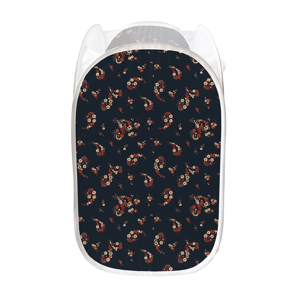 Boho Paisley Flower Pattern Print Mesh Laundry Hamper