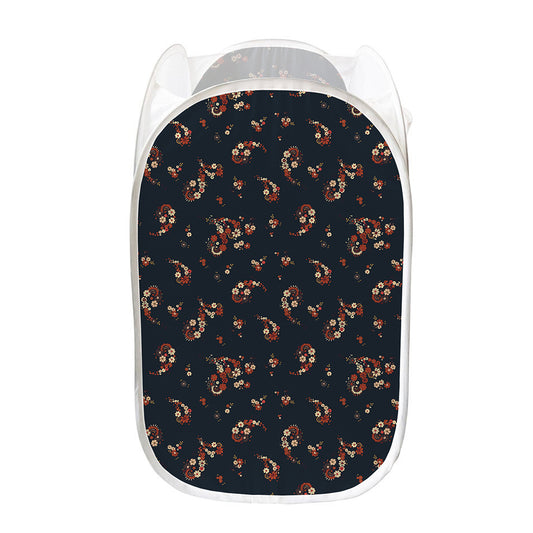 Boho Paisley Flower Pattern Print Mesh Laundry Hamper