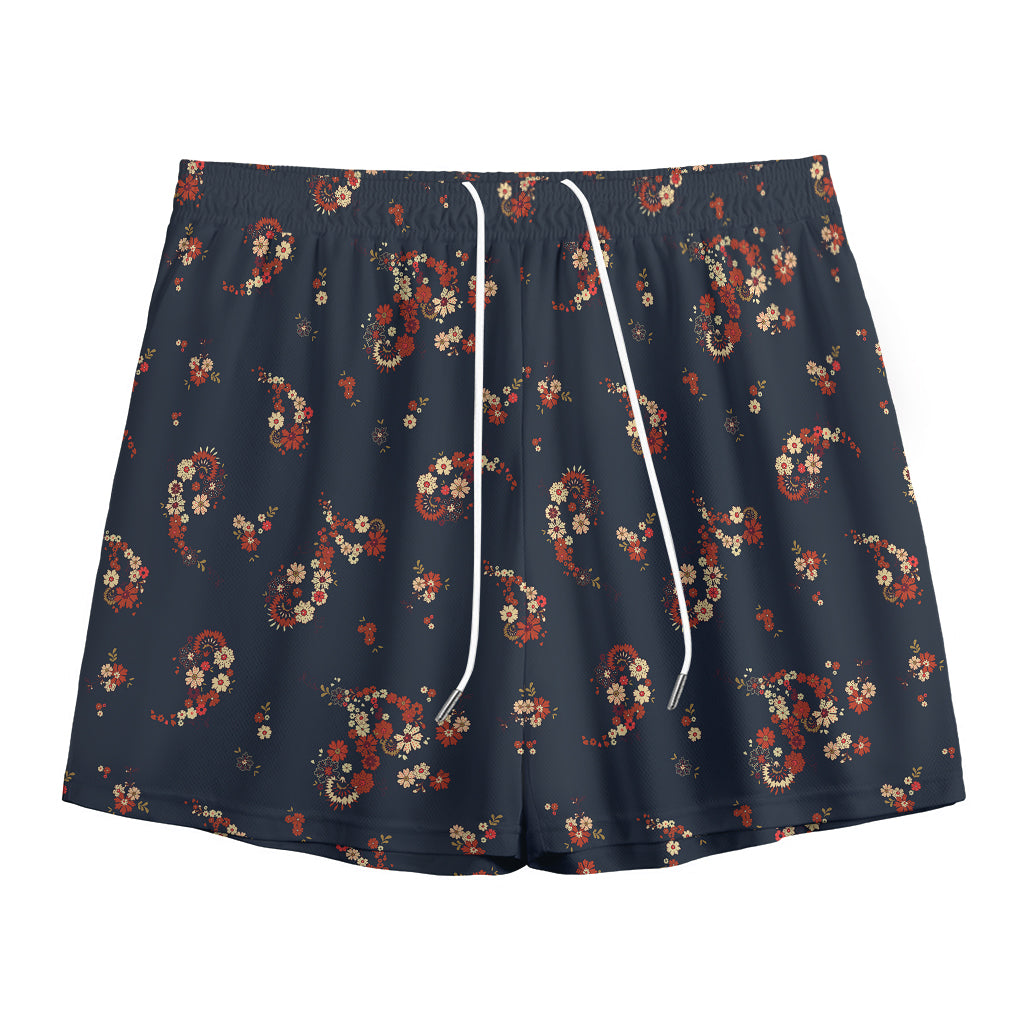 Boho Paisley Flower Pattern Print Mesh Shorts