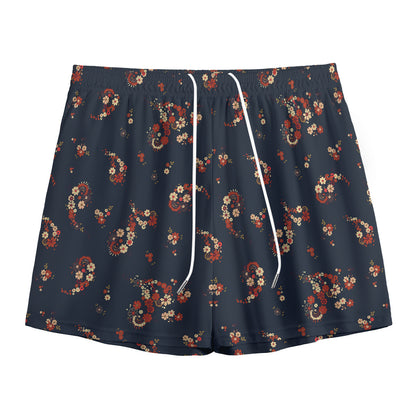 Boho Paisley Flower Pattern Print Mesh Shorts