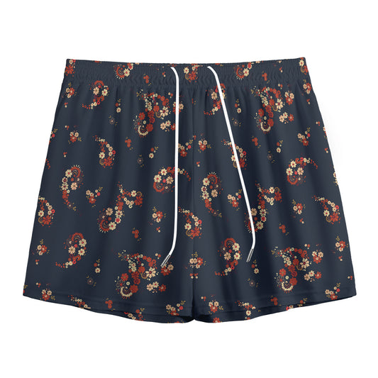 Boho Paisley Flower Pattern Print Mesh Shorts
