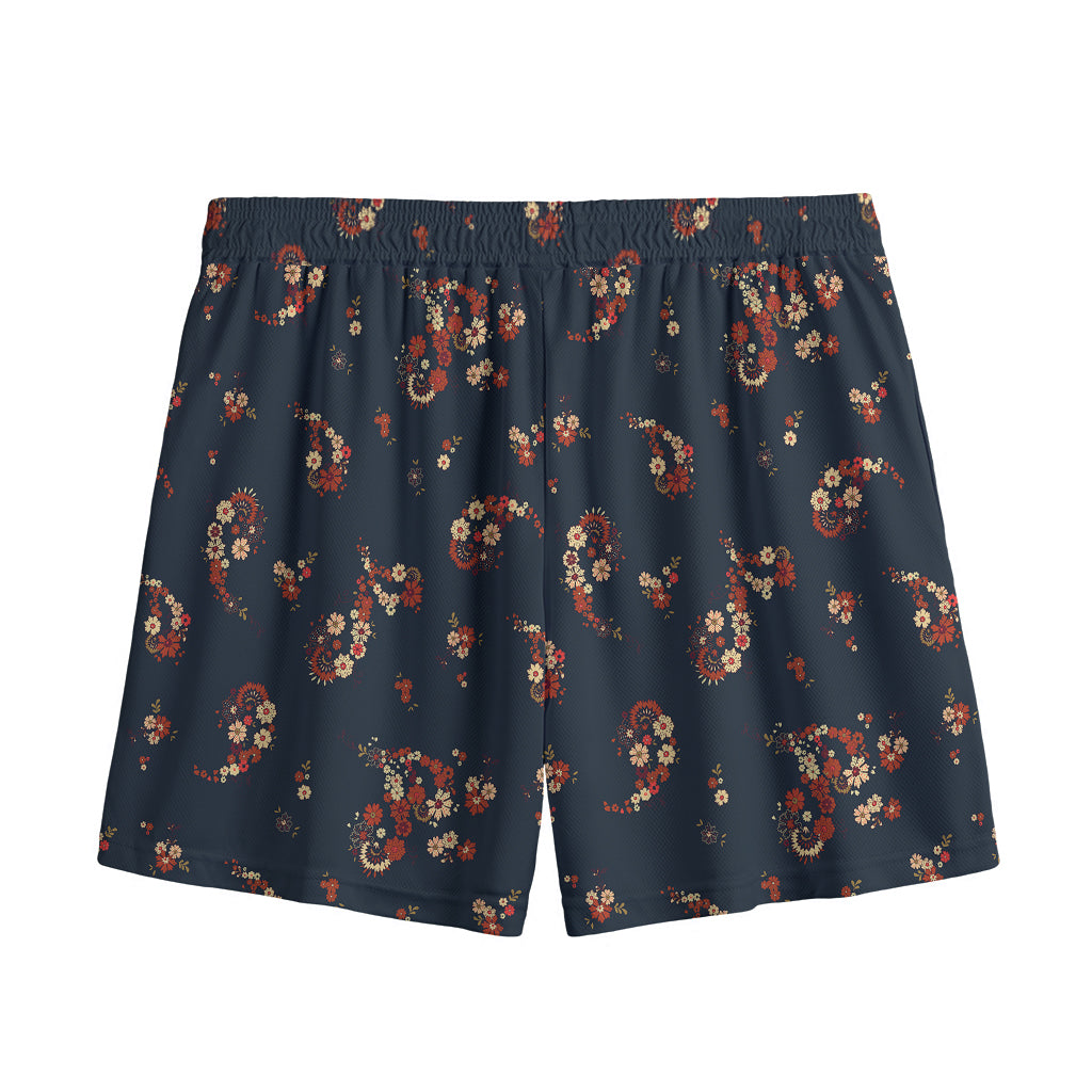 Boho Paisley Flower Pattern Print Mesh Shorts
