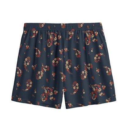 Boho Paisley Flower Pattern Print Mesh Shorts