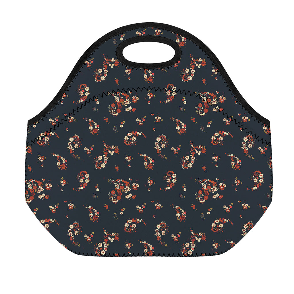 Boho Paisley Flower Pattern Print Neoprene Lunch Bag