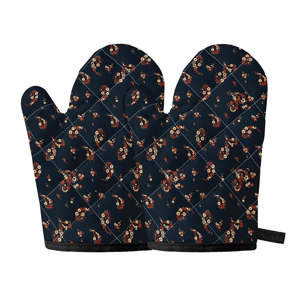 Boho Paisley Flower Pattern Print Oven Mitts