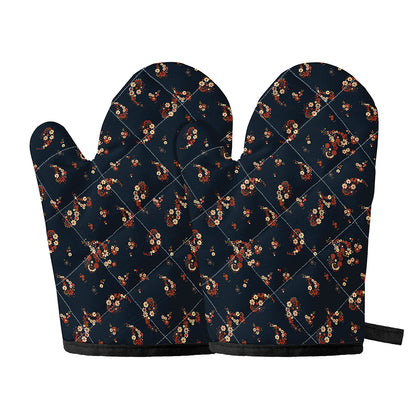 Boho Paisley Flower Pattern Print Oven Mitts