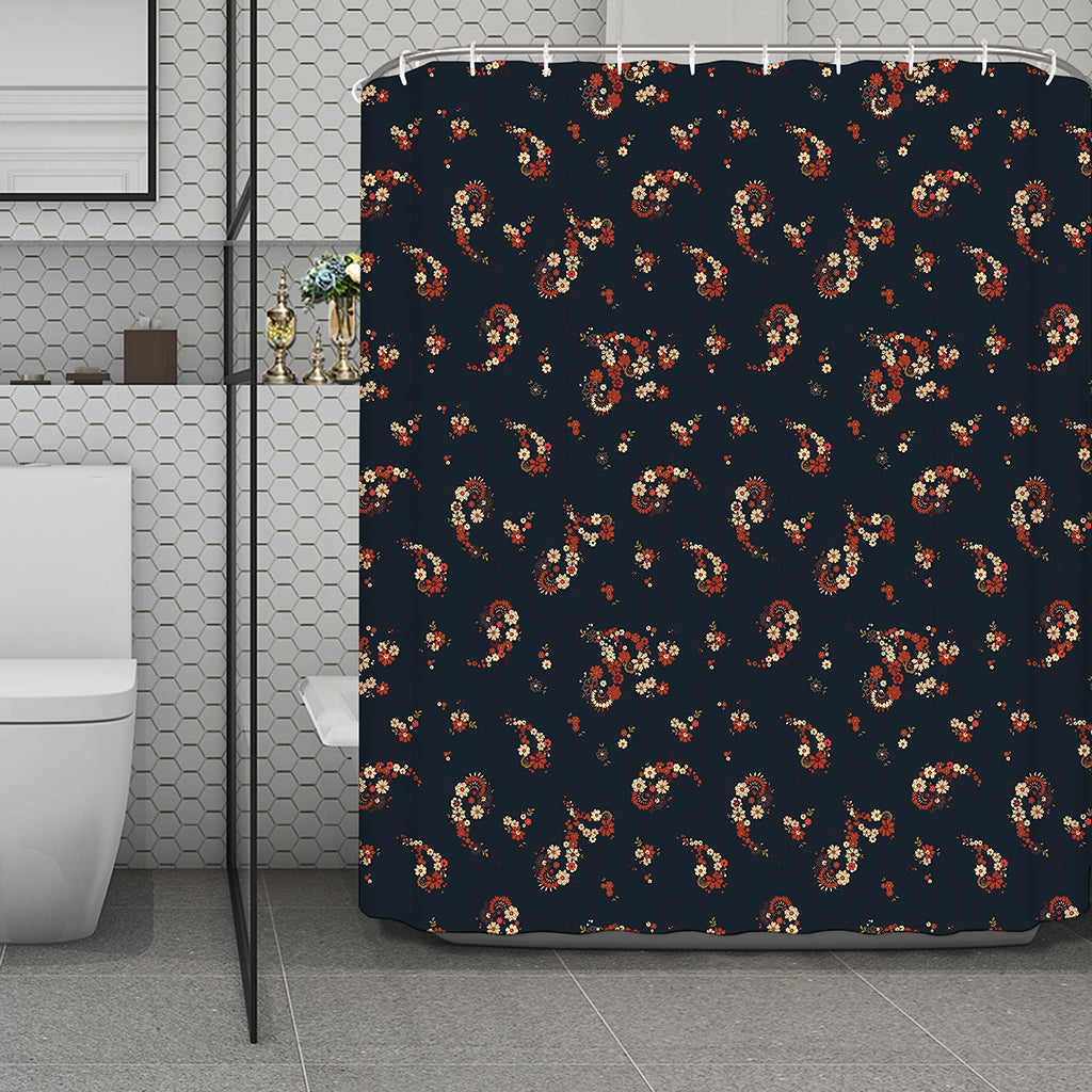 Boho Paisley Flower Pattern Print Polyester Shower Curtain