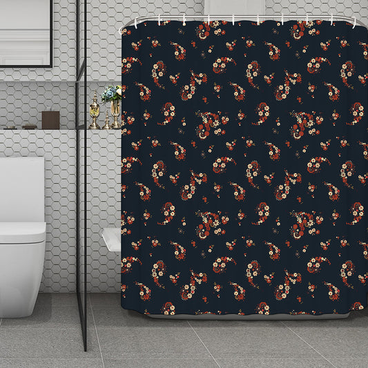 Boho Paisley Flower Pattern Print Polyester Shower Curtain