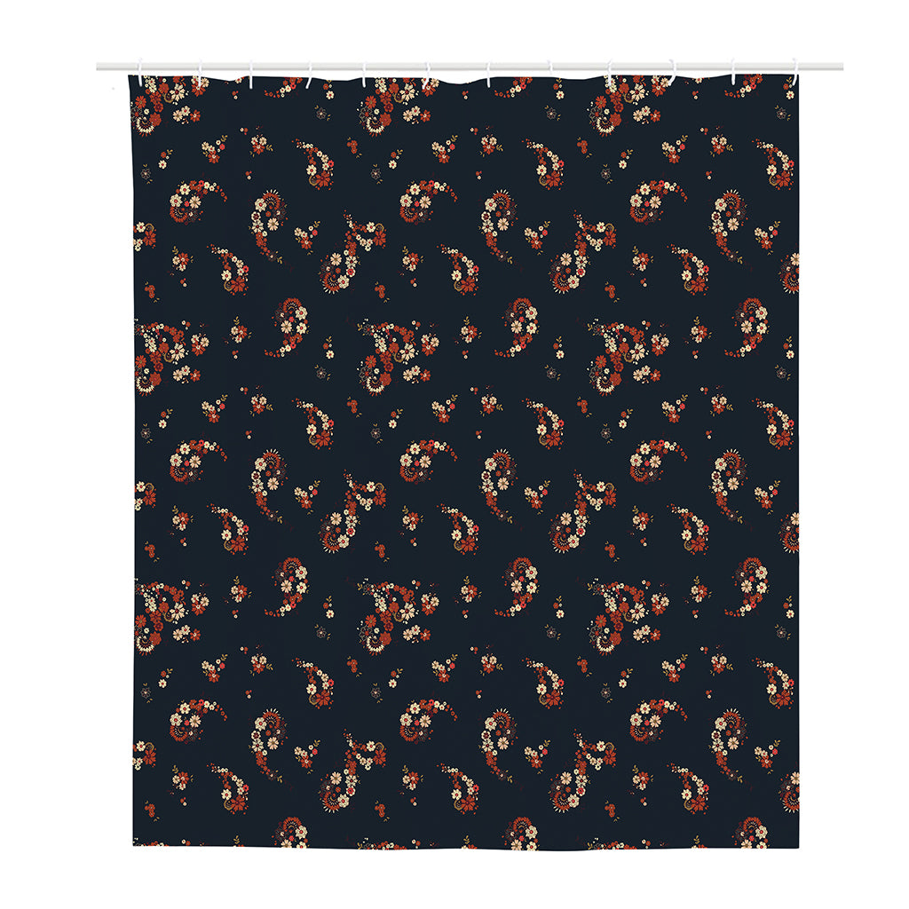 Boho Paisley Flower Pattern Print Polyester Shower Curtain