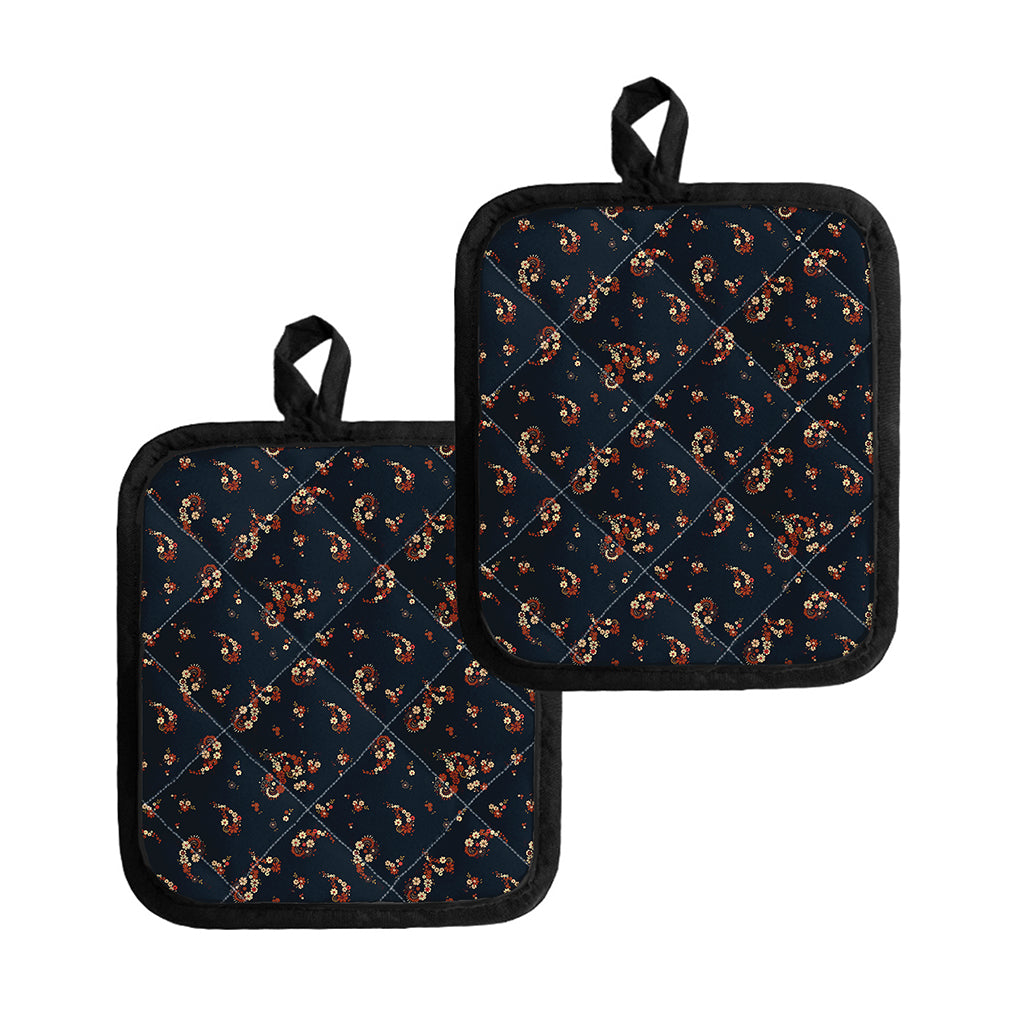 Boho Paisley Flower Pattern Print Pot Holders