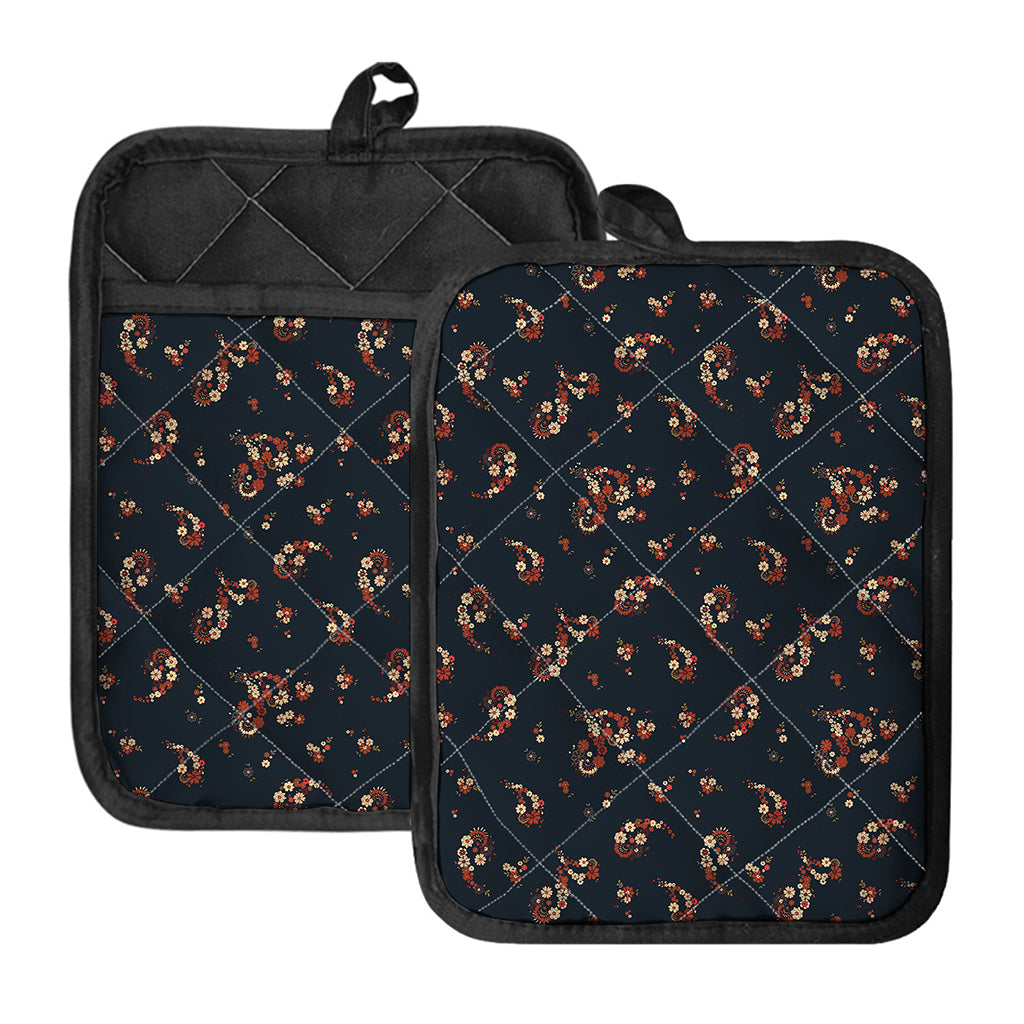 Boho Paisley Flower Pattern Print Pot Holders With Pocket