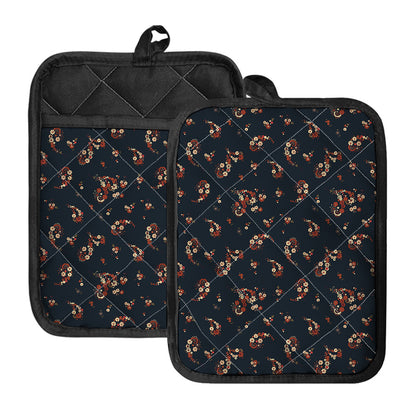 Boho Paisley Flower Pattern Print Pot Holders With Pocket