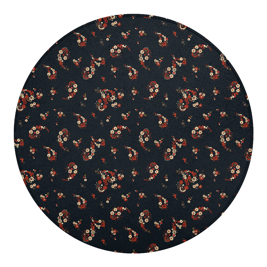 Boho Paisley Flower Pattern Print Round Blanket