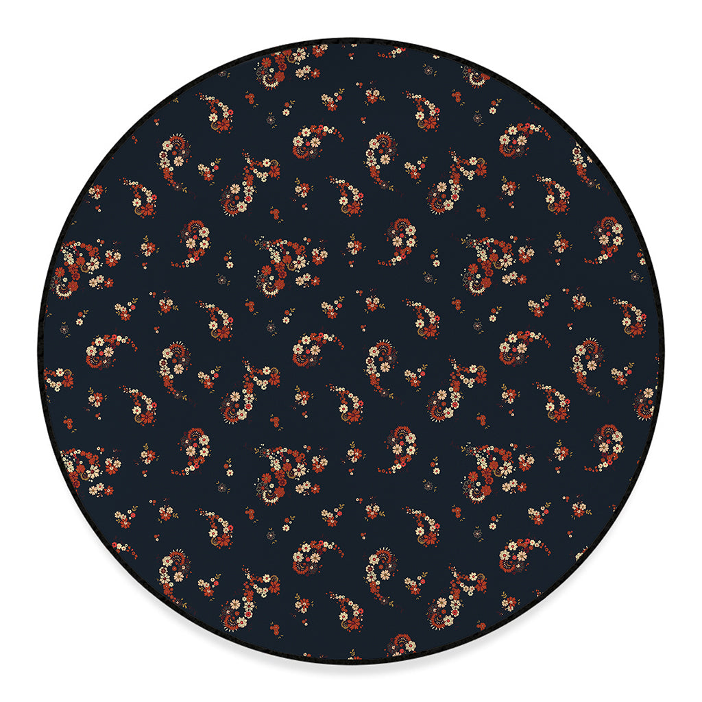 Boho Paisley Flower Pattern Print Round Floor Mat
