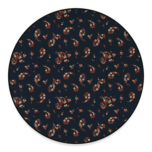 Boho Paisley Flower Pattern Print Round Floor Mat