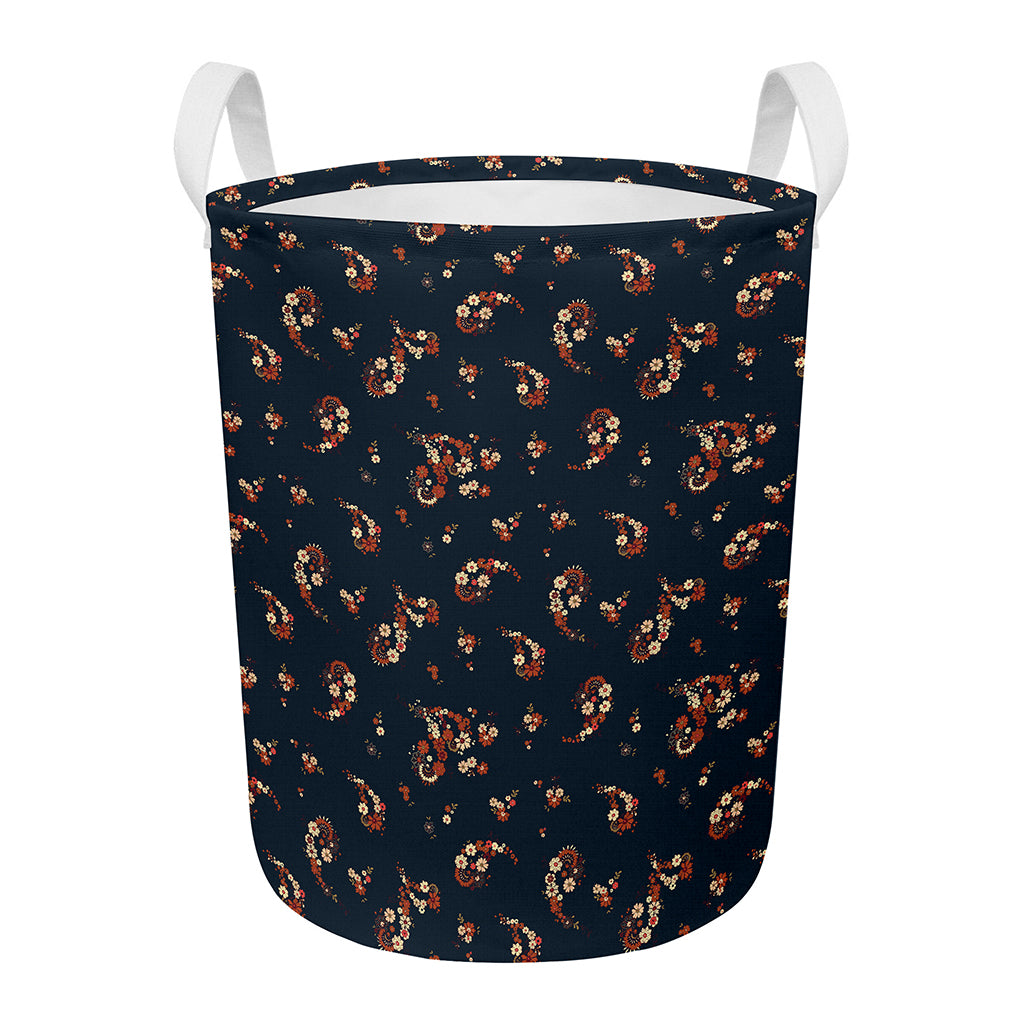 Boho Paisley Flower Pattern Print Round Laundry Basket