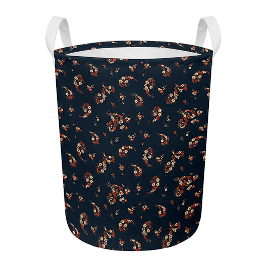 Boho Paisley Flower Pattern Print Round Laundry Basket