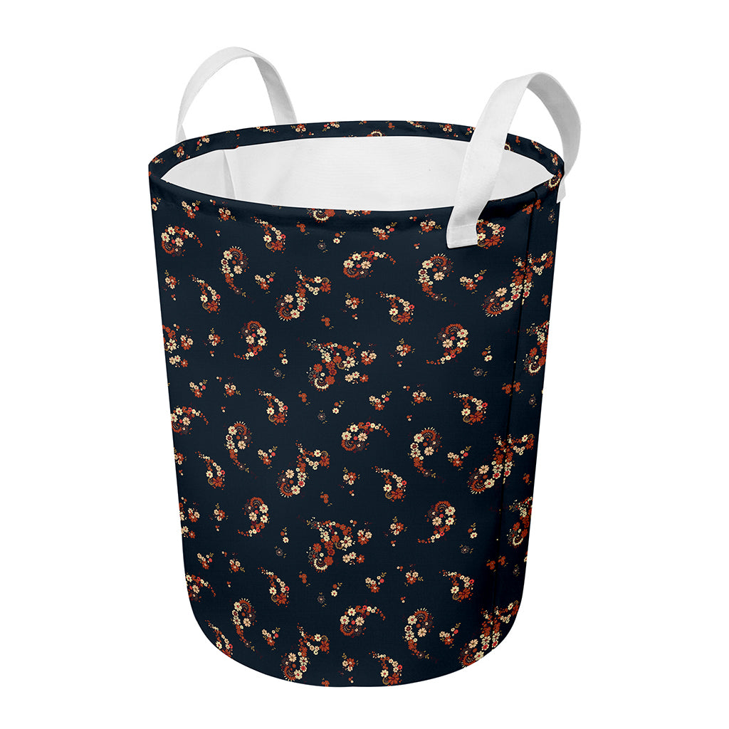 Boho Paisley Flower Pattern Print Round Laundry Basket