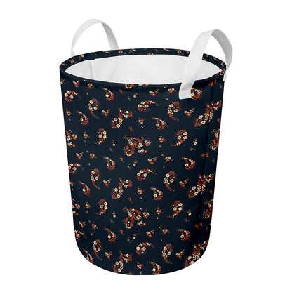 Boho Paisley Flower Pattern Print Round Laundry Basket