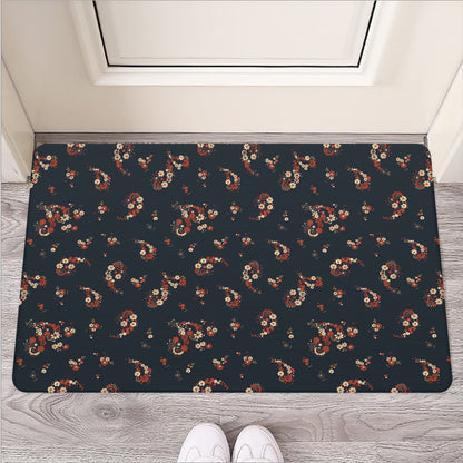 Boho Paisley Flower Pattern Print Rubber Doormat
