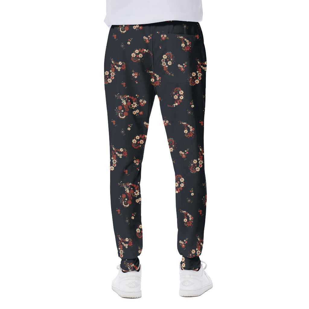 Boho Paisley Flower Pattern Print Scuba Joggers