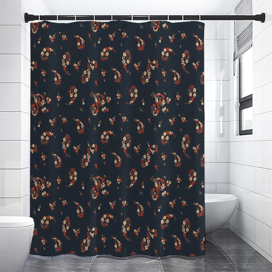 Boho Paisley Flower Pattern Print Shower Curtain