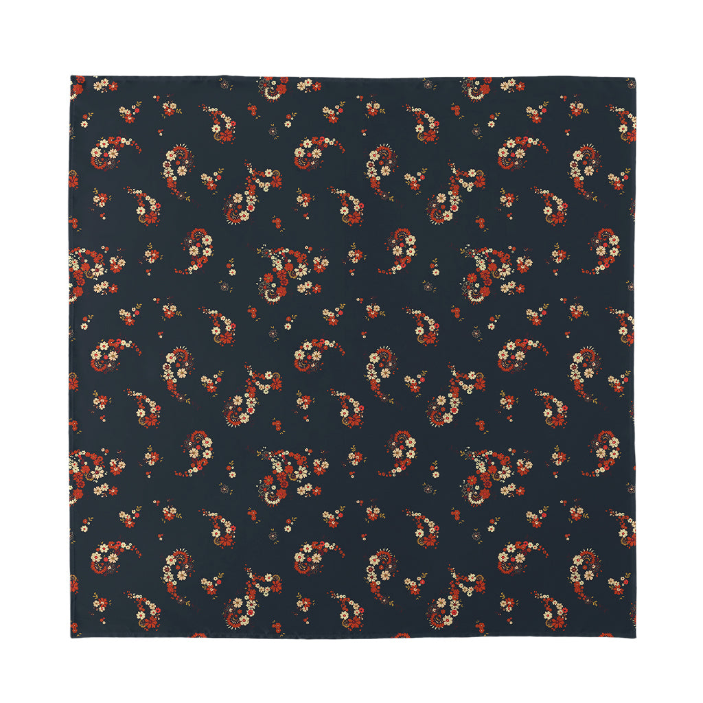 Boho Paisley Flower Pattern Print Silk Bandana