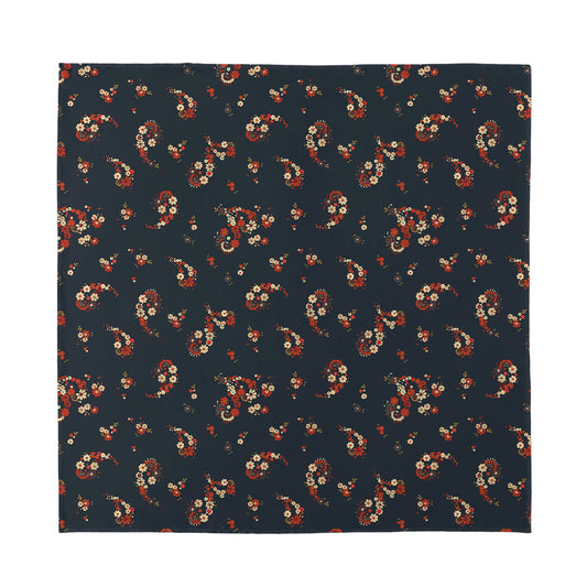 Boho Paisley Flower Pattern Print Silk Bandana